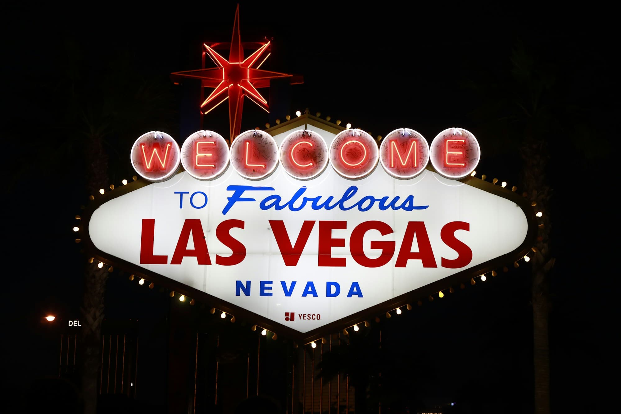 The Welcome to Fabulous Las Vegas sign lit up at night